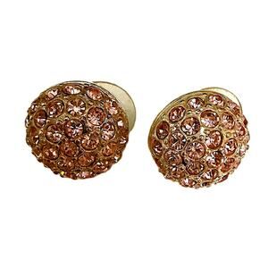 Vintage Pink Rhinestone Silver-Tone Dome Button Stud Earrings Round Cluster